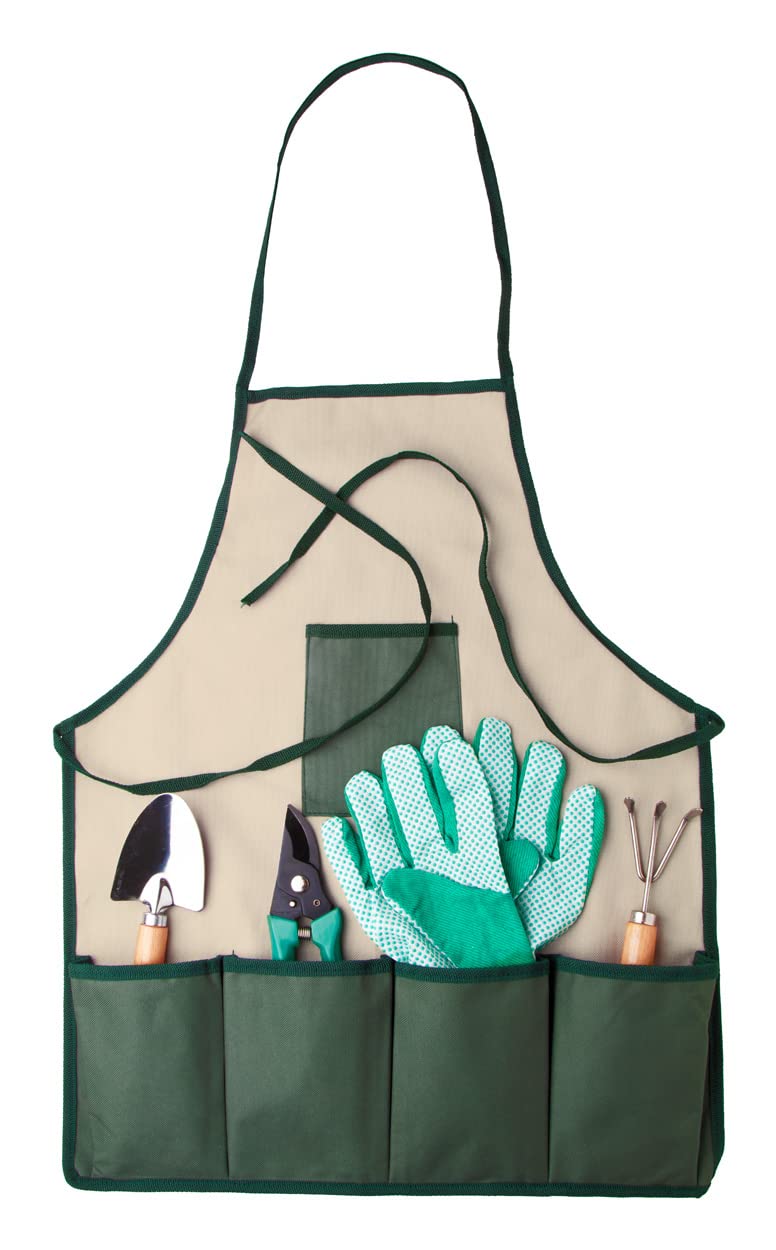 Kit d'outils de jardin 5 pièces avec tablier râteau et pelle