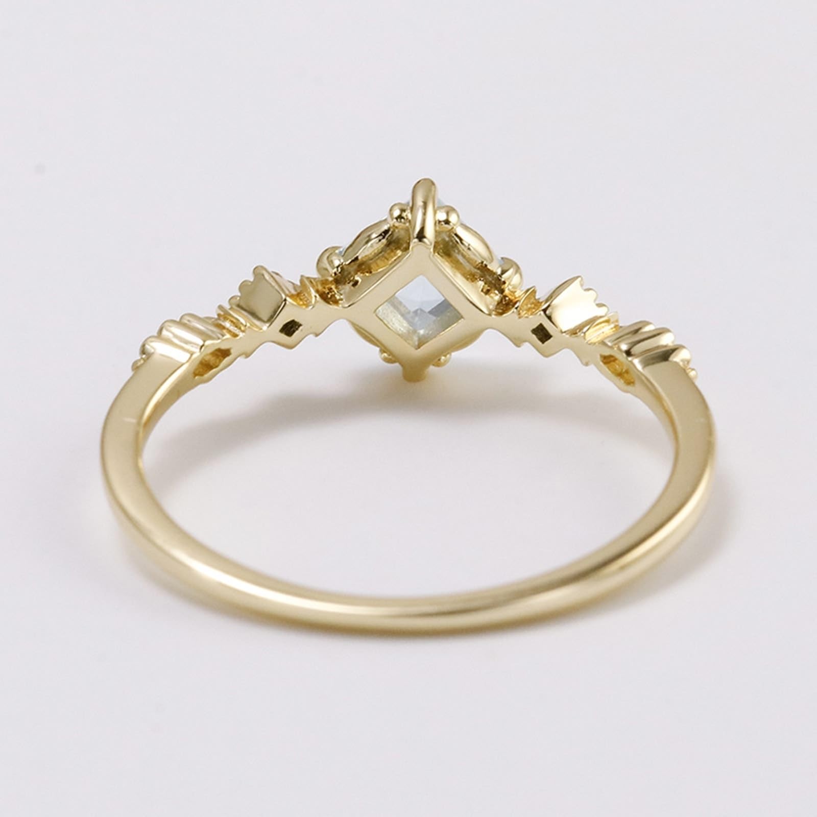Anillo de boda de oro amarillo de 9 K/14 K/18 K con topacio azul claro cuadrado en 4 garras