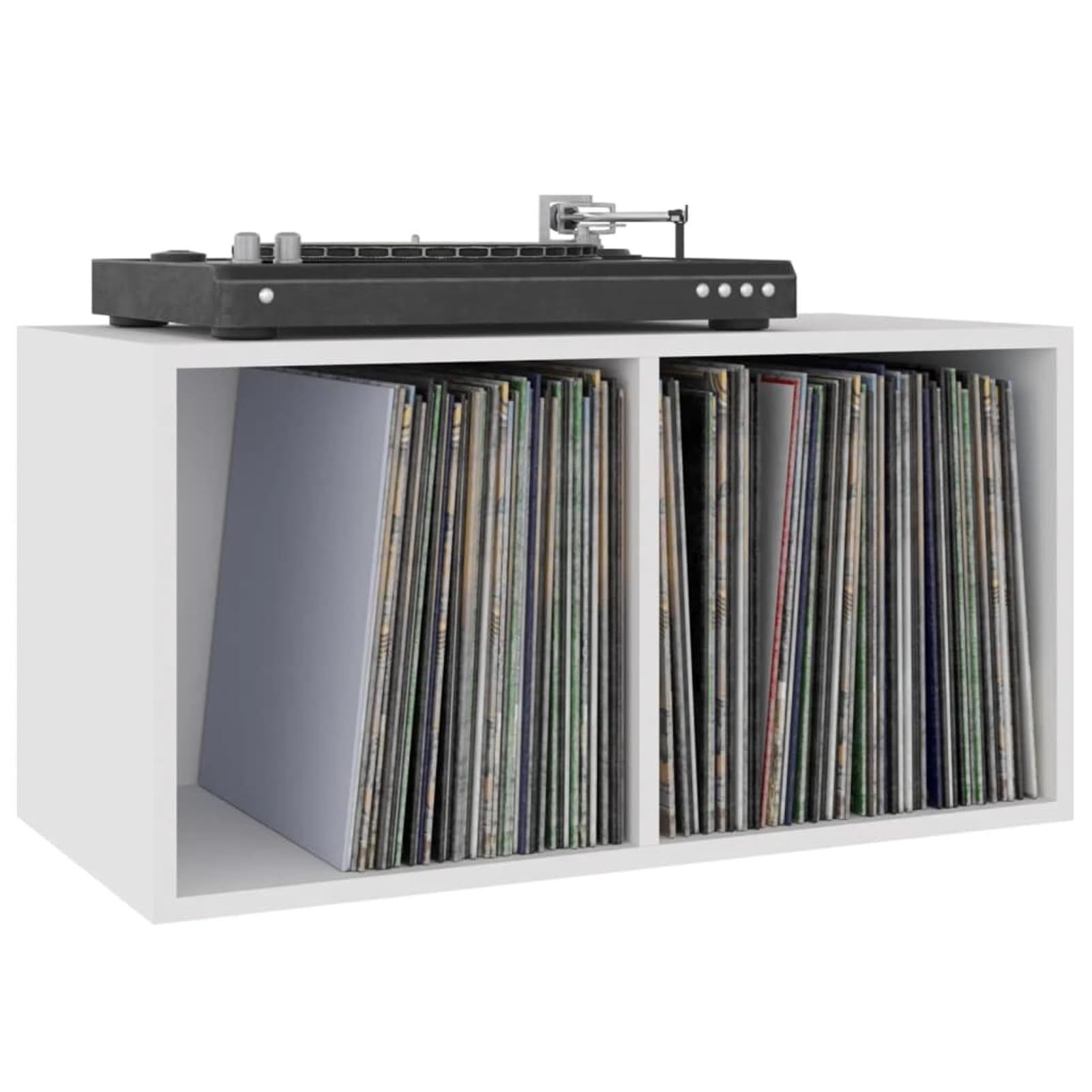 Schallplatten-Aufbewahrungsbox, LP-Vitrine aus Holz mit 2 Fächern, weißes Holzregal für Musiksammlung und Büroorganisation