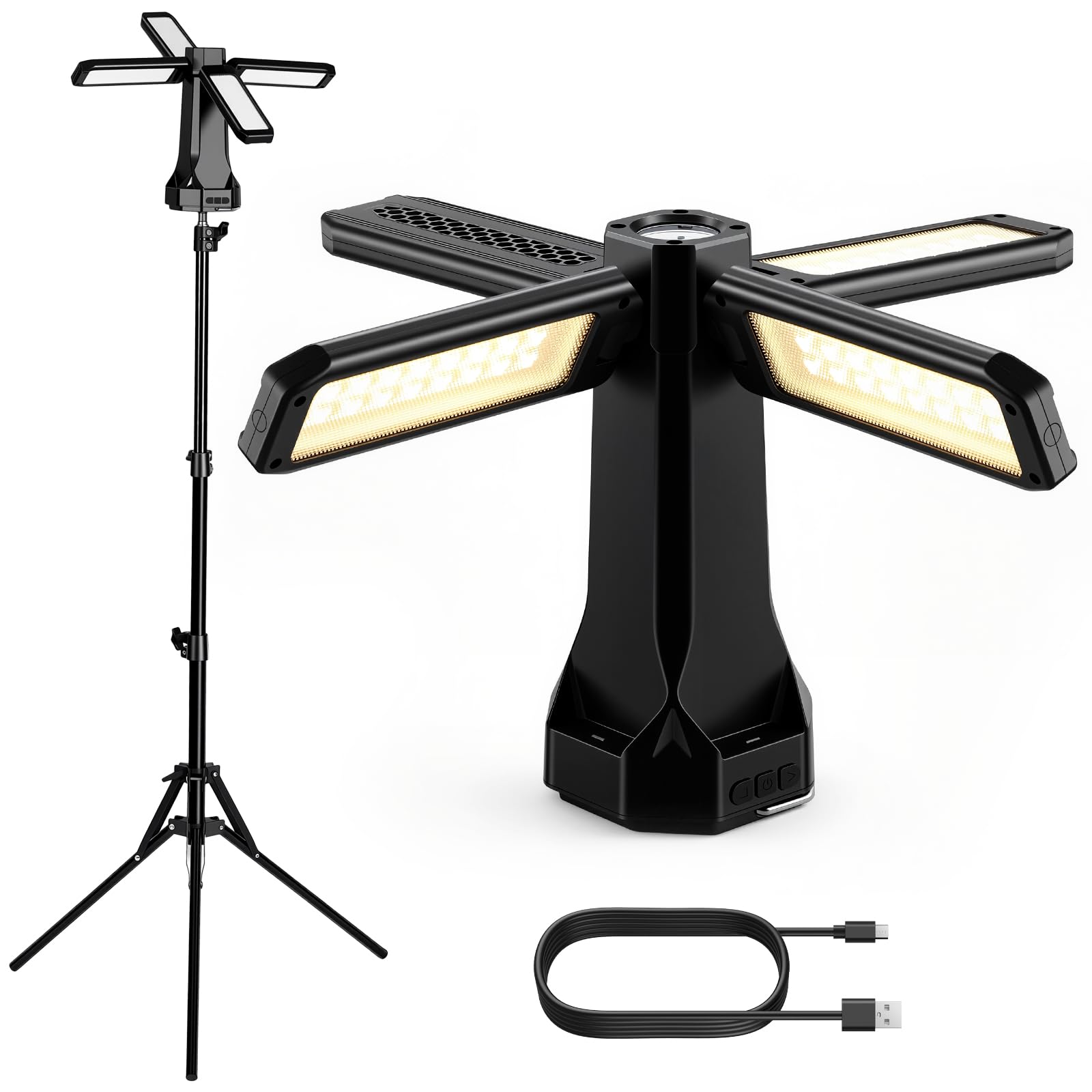AUTOUTLET Lampe De Camping LED 16000 MAh, 4000 Lumens, Étanche IP66, Trépied Pliable 1,55 M, Lanterne De Camping Rechargeable Avec 5 Modes D'éclairage Pour Les Urgences, Le Garage, La Pêche