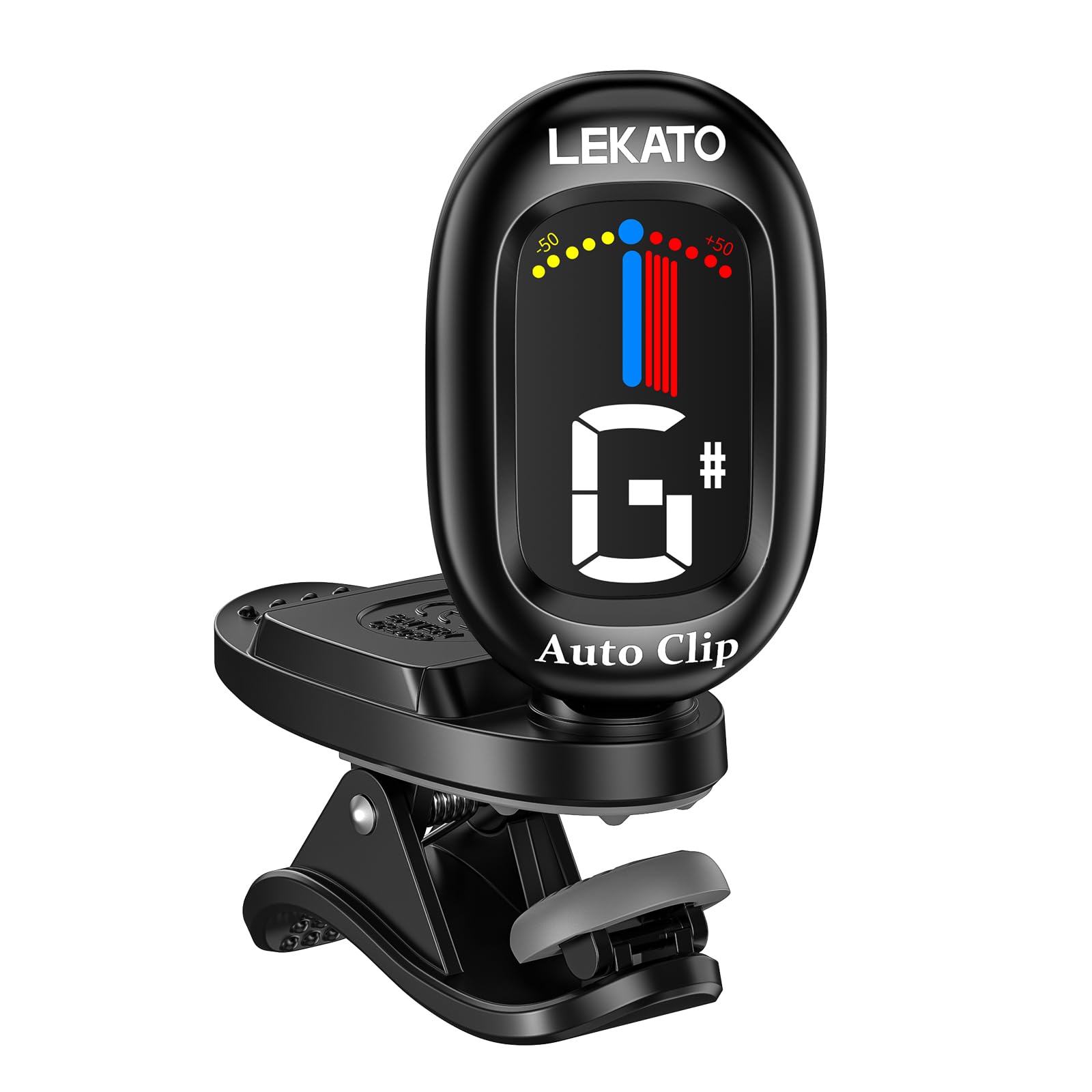 Guitar tuner, LEKATO Chromatic Clip-on Tuner with LCD colour display for bass, ukulele, violin, banjo, mandolin