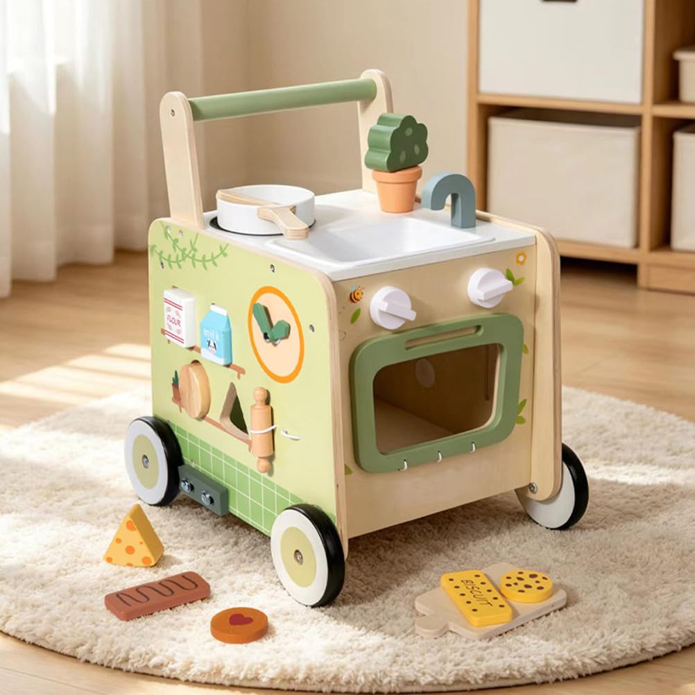 Drewniany mobilny wózek kuchenny do zabawy, zestaw do udawania gotowania | Mobilny wózek kuchenny, zestaw do zabawy w gotowanie, zabawka dla małego szefa kuchni