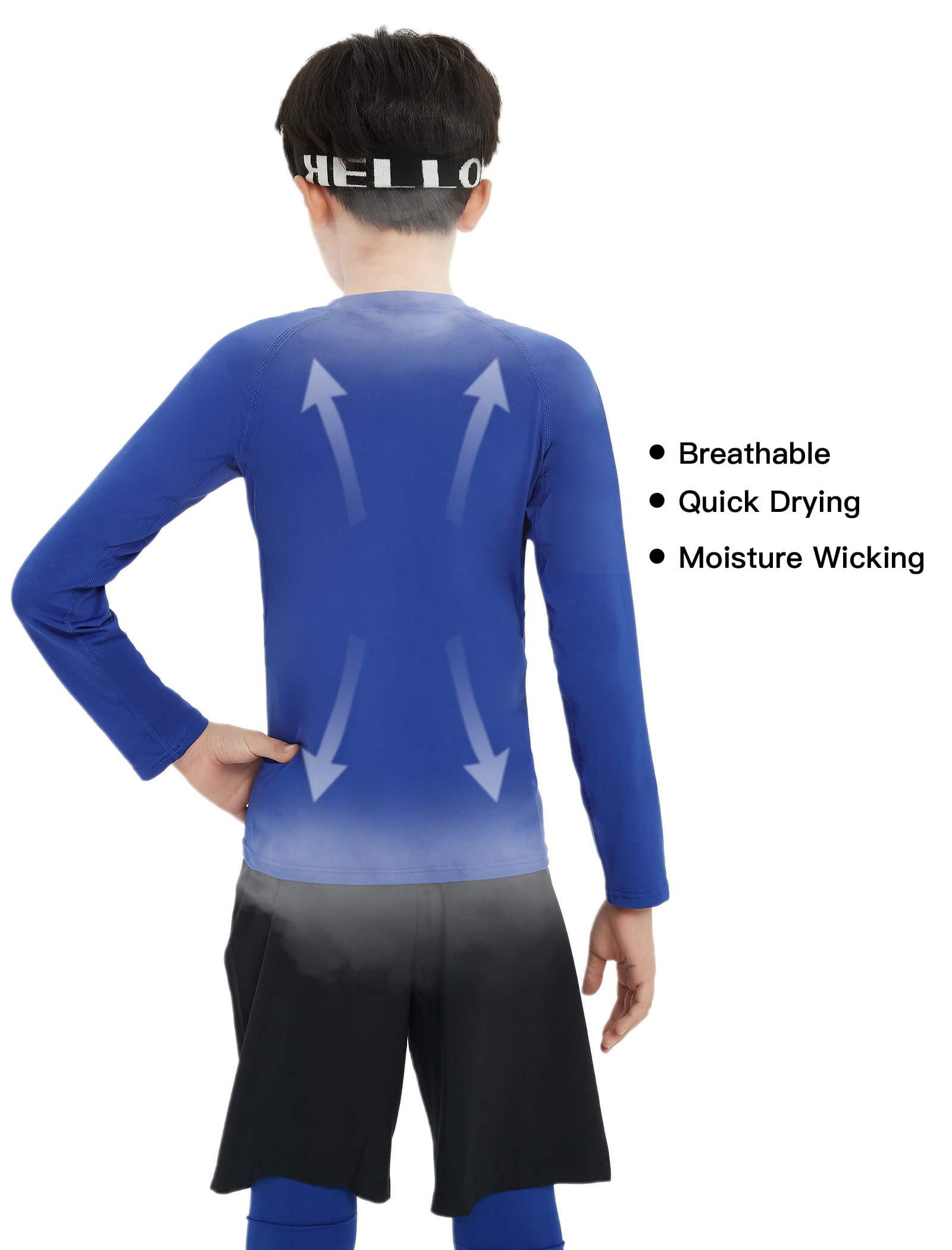 EXARUS 4 Pack Boys Compression Shirts Youth Long Sleeve Sports Athletic Base Layer Moisture Wicking Undershirts for Football 10Y