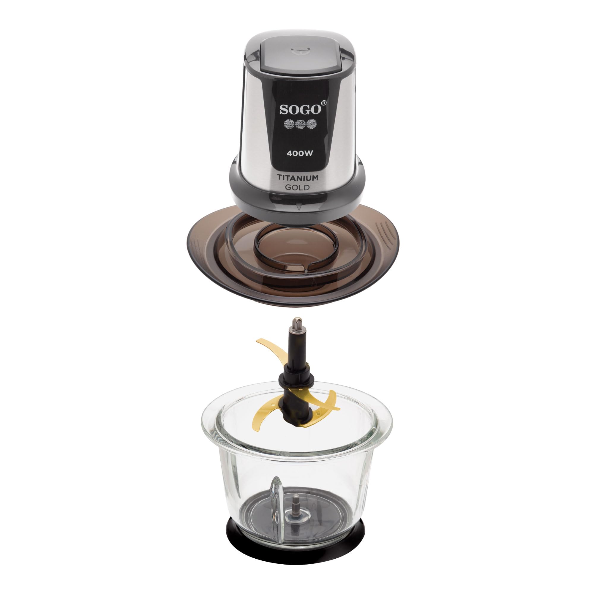 SOGO Picadora de Alimentos 400W con Bol de Vidrio 1.5L - Procesador de Comida con Cuchillas Acero Inoxidable - Tritura Carne, Verduras y Hielo - Mini Picadora Eléctrica con Bloqueo de Seguridad