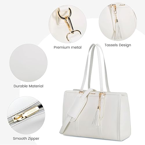 Miniatura 8 de LOVEVOOK Bolsa para laptop para mujeres de 15.6 pulgadas, ligera, de cuero, bolsa tote para laptop, bolsa para computadora de gran capacidad con