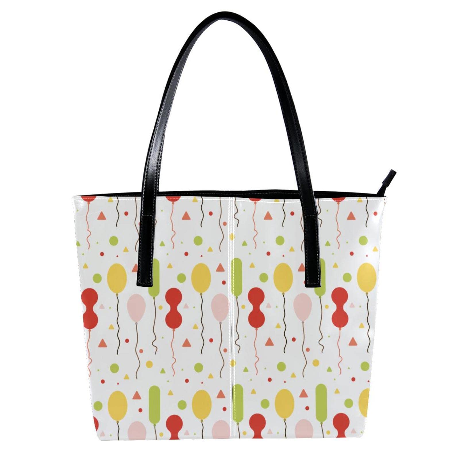 Bolsa de mano personalizada con cremallera, bolsas de hombro casuales para uso diario, trabajo, escuela, patrón de globos coloridos-01, multicolor
