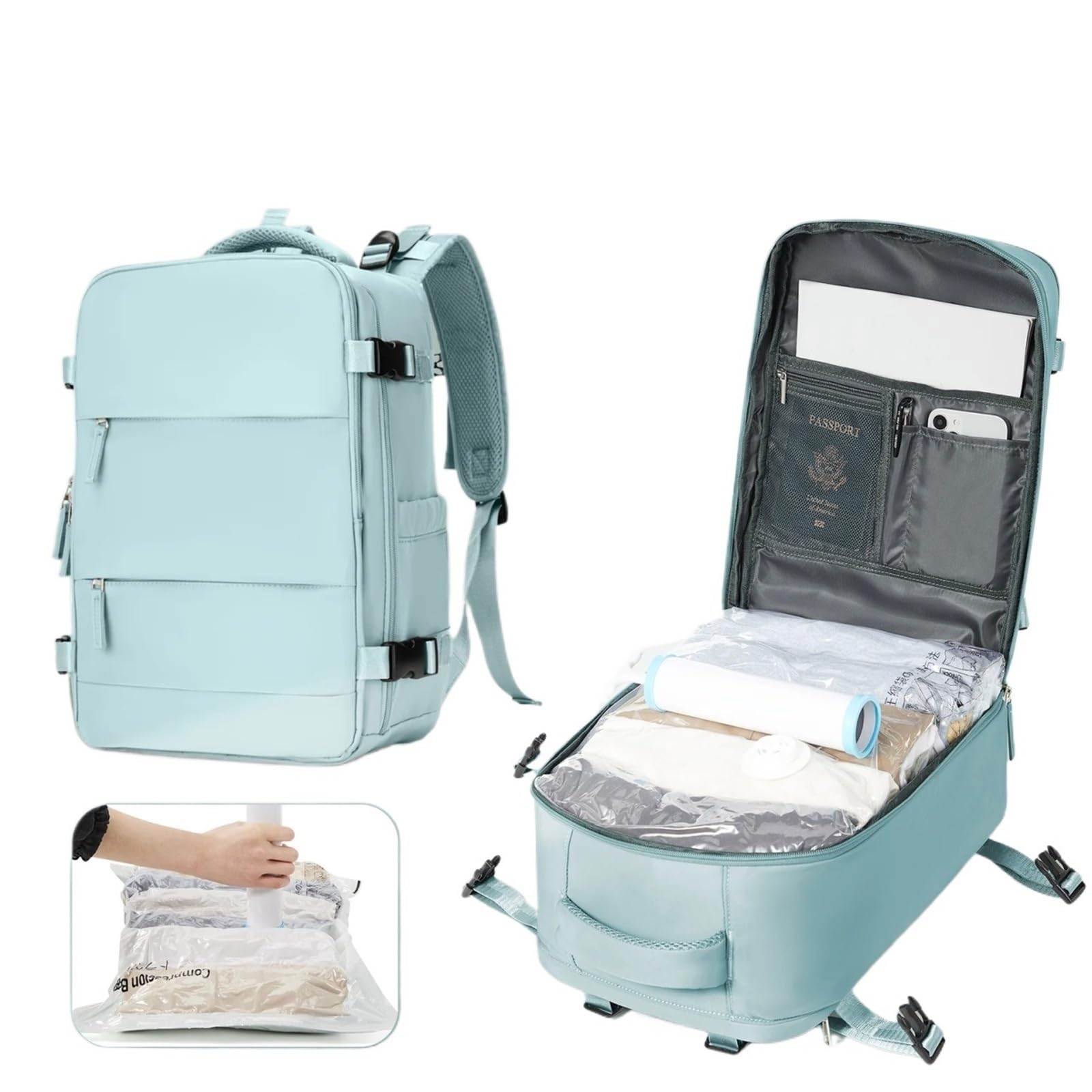 Vakuum-Kompressionsbeutel Vakuum-Kompressionsrucksack-Set | Mit Vakuumbeutel und Handpumpe, Rucksack for Männer und Frauen, 40 x 20 x 25(Blue)