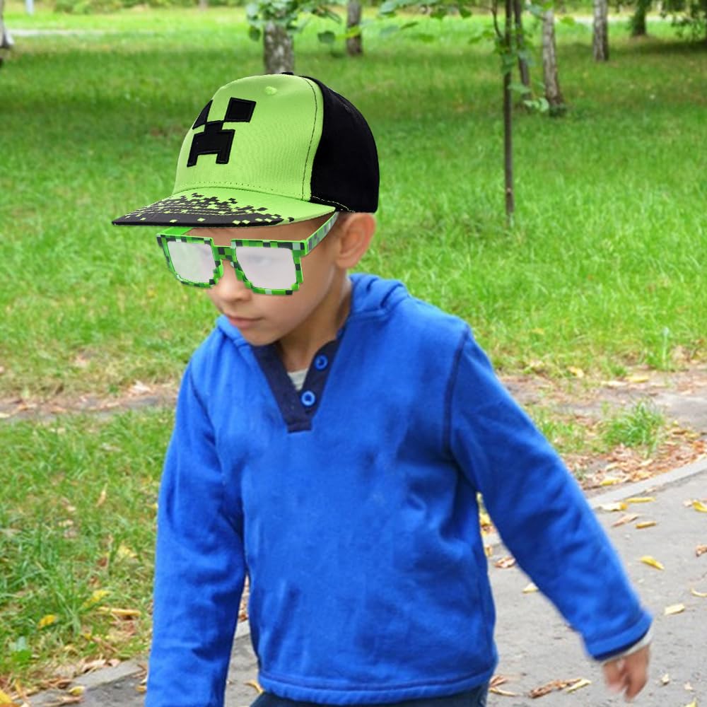 Minecraft Gorra de Béisbol para Niños, 2PCS Conjunto con Gafas de Sol, Bordada Transpirable Ajustable