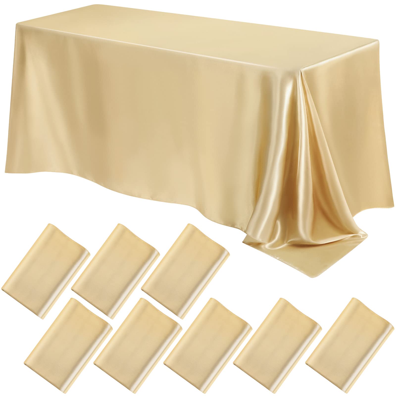 8 Packs Satin Tablecloth 102 x 58 Inches Rectangle Table Cover Silk Smooth Fabric Champagne Party Table Cloth for Rectangle Table Parties, Holiday Dinner Wedding Banquet Decoration (Champagne)
