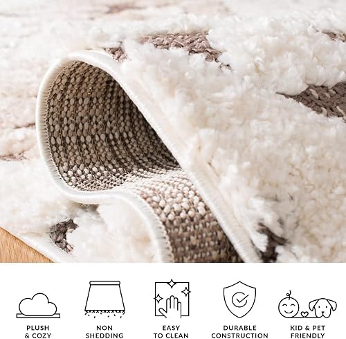 Miniatura 10 de SAFAVIEH Tapete marroquí con borlas cuadrado de 6 pies 7 pulgadas, grosor 2 pulgadas, no desprende pelo, fácil cuidado, para zonas de alto tráfico,