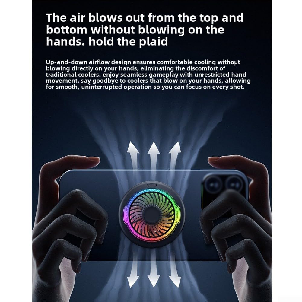 Raffreddatore magnetico per cellulare con illuminazione RGB, ventola da gioco portatile leggera per una rapida dissipazione del calore, accessorio per radiatore con clip di raffreddamento per