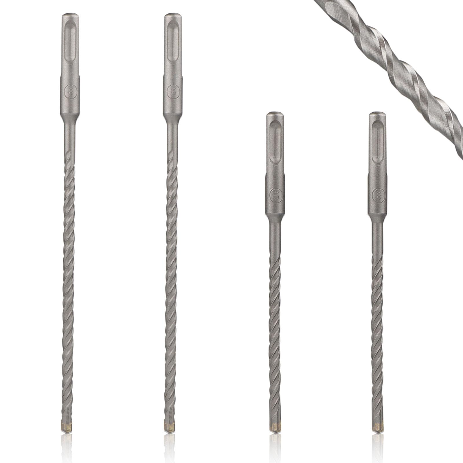 4 brocas SDS de 6 mm x 160 mm y 6 mm x 210 mm profesionales para hormigón con 4 cortes de metal duro, ideal para taladrar en piedra, hormigón, piedra natural, pared de ladrillo
