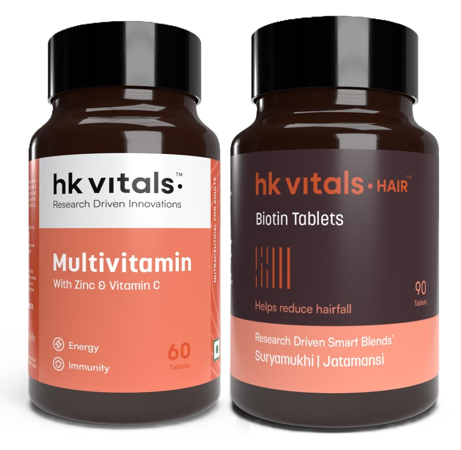Multivitamin with Zinc & Vitamin C (60 Tablets) With Biotin (90 Tablets) | Pack of 2