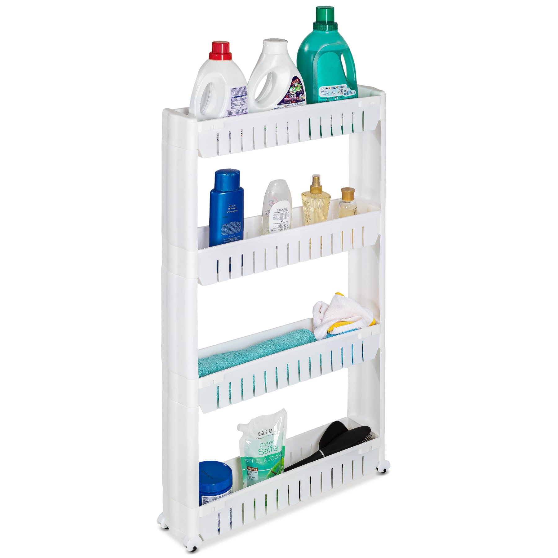 tectake® Chariot de Rangement 4 Niveaux, 54 x 12 x 101 cm, Desserte à roulettes, Chariot Cuisine, Etagere Roulette, Desserte à roulettes Cuisine, Servante Salle de Bain, Étagère Salle de Bain, Blanc
