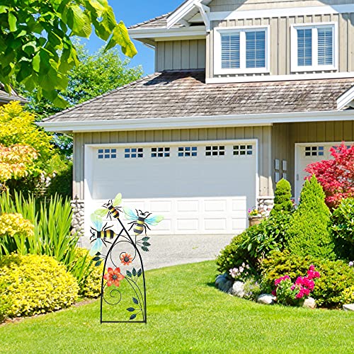 Garden Decor For Outside, Yeahome 29 Inch Decorative Garden Stakes With Flowers Bees, Metal Garden Decorations Yard Art For Outdoor Patio Yard Lawn Backyard Porch #TOP1