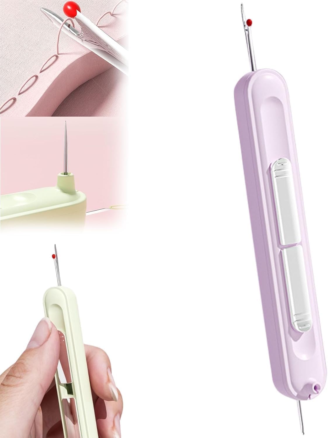 2 in 1 Needle Threader Seam Ripper, Stretchable Seam Rippers for Sewing, Thread Remover Tool for Hand Sewing, Knitting, Cross Stitch, Embroidery and Thread Removal，Purple