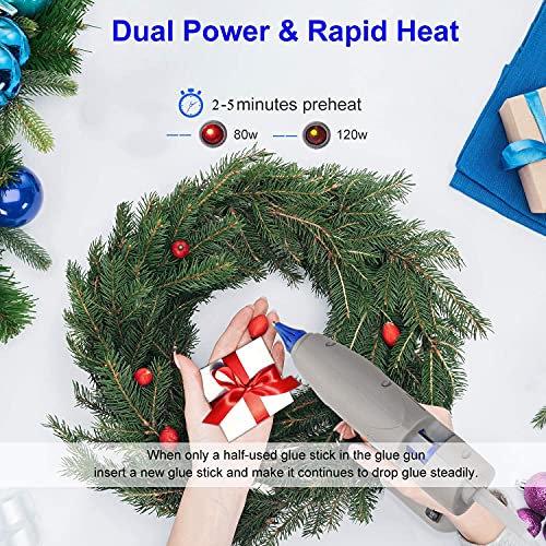 Image of Full Size Hot Glue Gun, MONVICT 120W&80W Glue Guns Dual Temp Large Industry Glue Gun, Corded Detachable Cord Use Stand-Up Base Anti-drip Hot Melt Glue Gun with 12 Glue Sticks for Art DIY Craft Repair