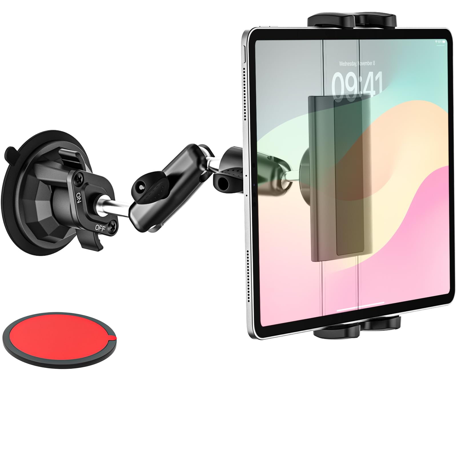 Soporte Tablet Ventosa Fuerte [Brazo Aluminio Robusto] Soporte Tablet Coche Salpicadero Parabrisas Rotación de 360° para iPad 10,9 iPad 12.9 Air Mini, Galaxy Tab, iPhone, 4-13" Tableta
