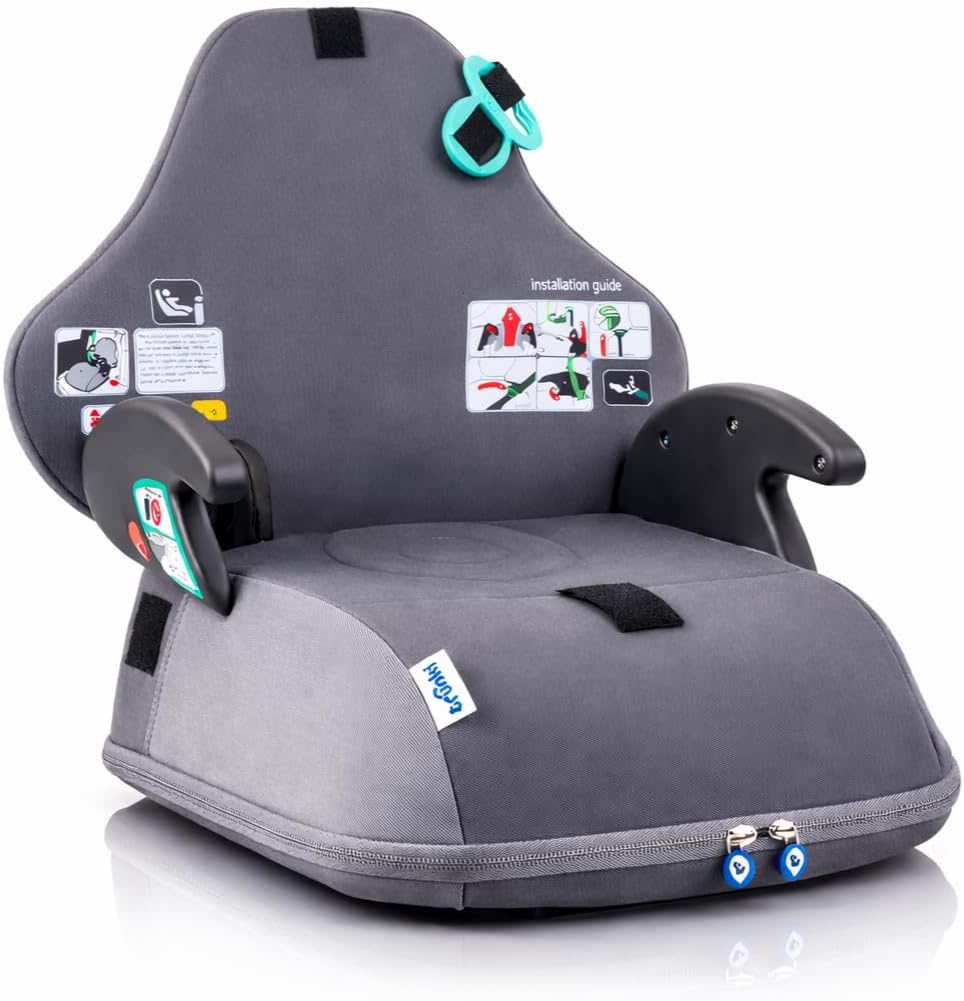 Trunki BoostApak Car Booster Seat - R129 Certified High Back Booster Seat for Children 126–150cm, Folding, Portable Travel Backpack - Graphite Grey