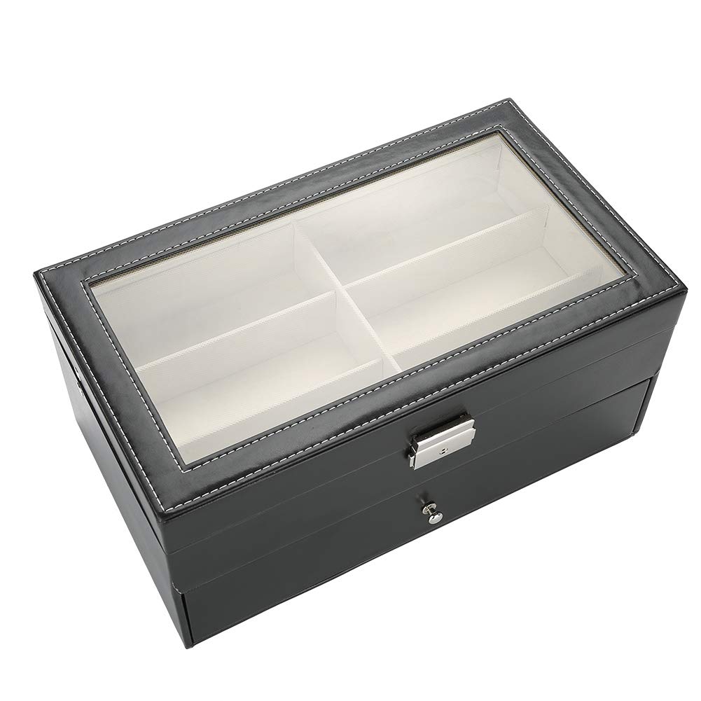 YUYTE Estuche de Almacenamiento para Anteojos, Organizador de Anteojos, Caja Expositora para Gafas de Sol, 12 Ranuras, Doble Capa con Cubierta Transparente para Uso Personal o