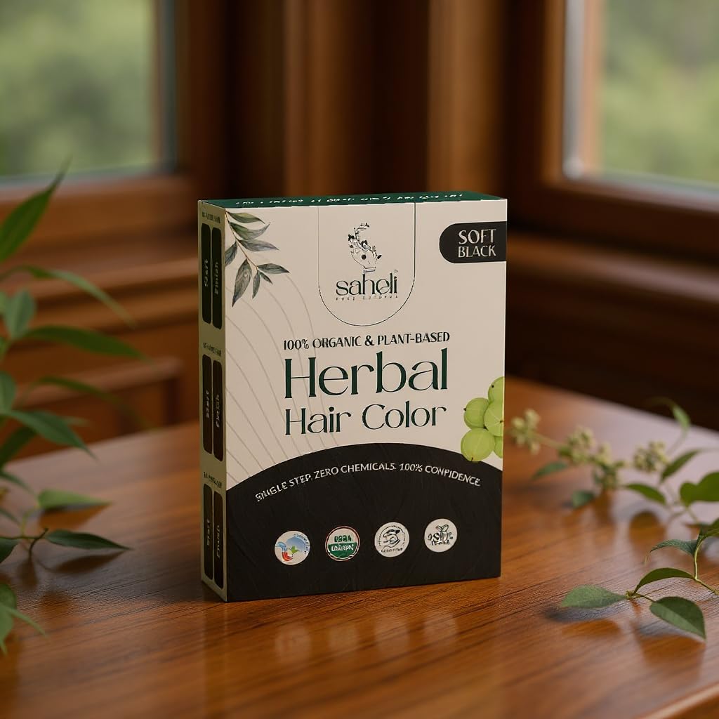 Saheli 100% Natural & Plant Based Herbal Hair Color – Soft Black | Ammonia-Free, Chemical-Free, Long-Lasting Grey Coverage | Nourishing Henna-Based Powder (5 x 20g Sachets, Pack of 2 Boxes)-image-27