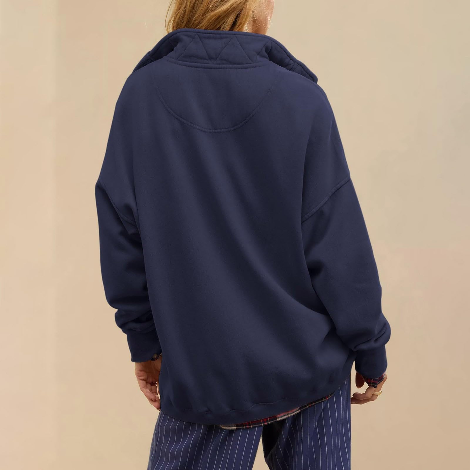 Genérico Sudadera Mujer Sin Capucha Suéter Informal Manga Larga Holgado sin Capucha Cuello Uso Diario Cómodo Ligera Estilo Clásico Camiseta Ropa de Calle Cómoda Forro Polar para Otoño
