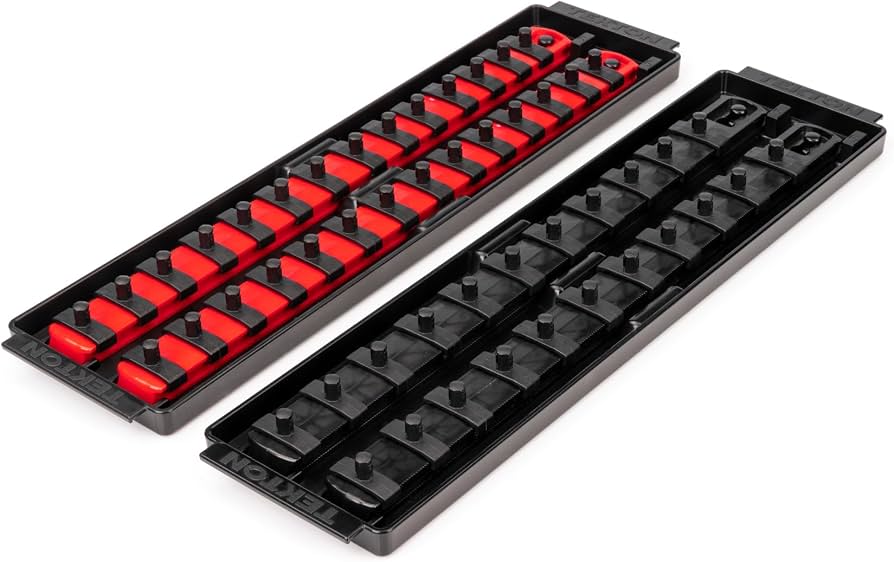 TEKTON 1/4 Inch Drive Socket Organizer Set | 2 Trays & 4 Rails Holds 50 Tools | Made In USA | OST90902