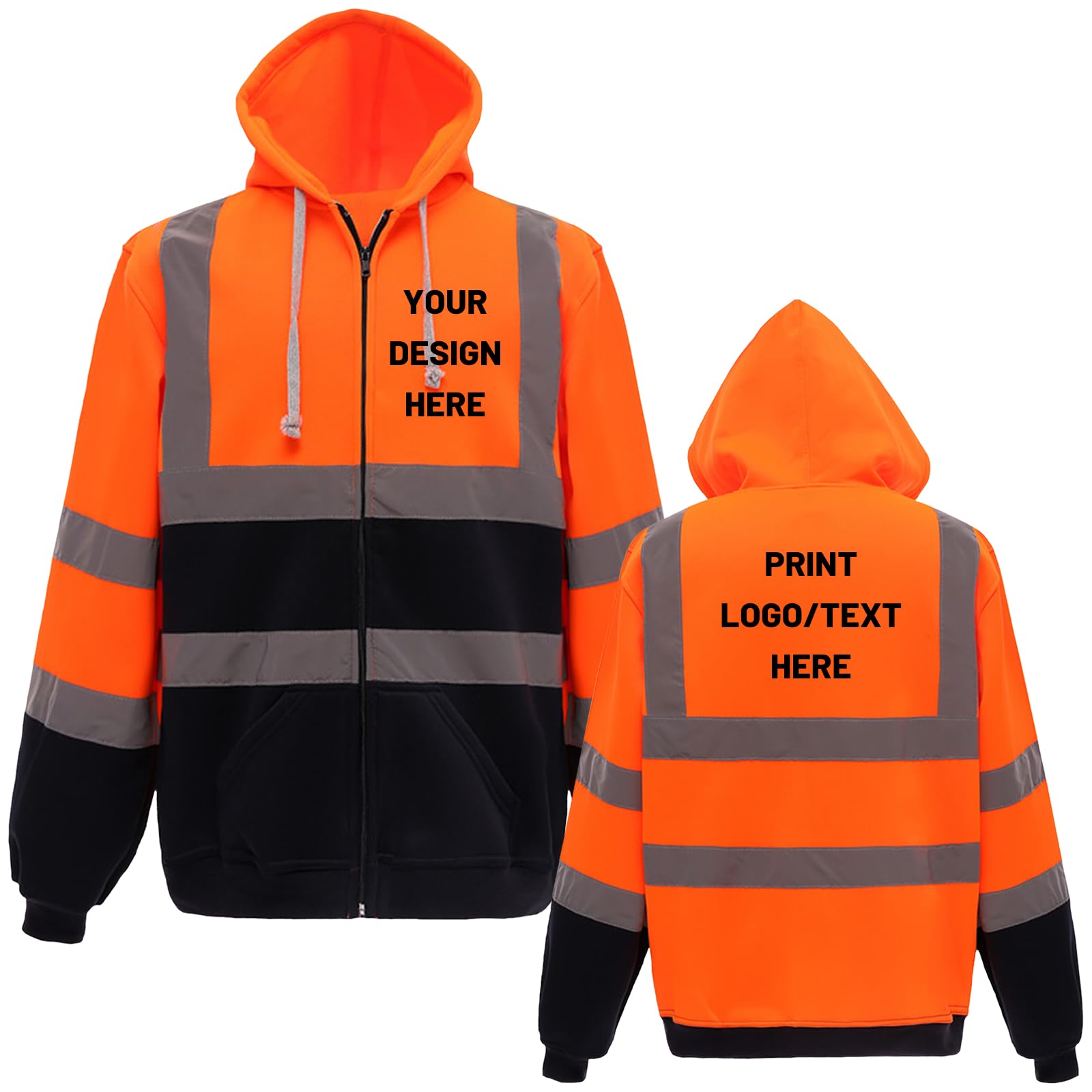 BIJUNDENG Custom Safety Hoodies Reflective High Vis Full Zip Sweatshirt Construction Team Work Uniform Security Jacket