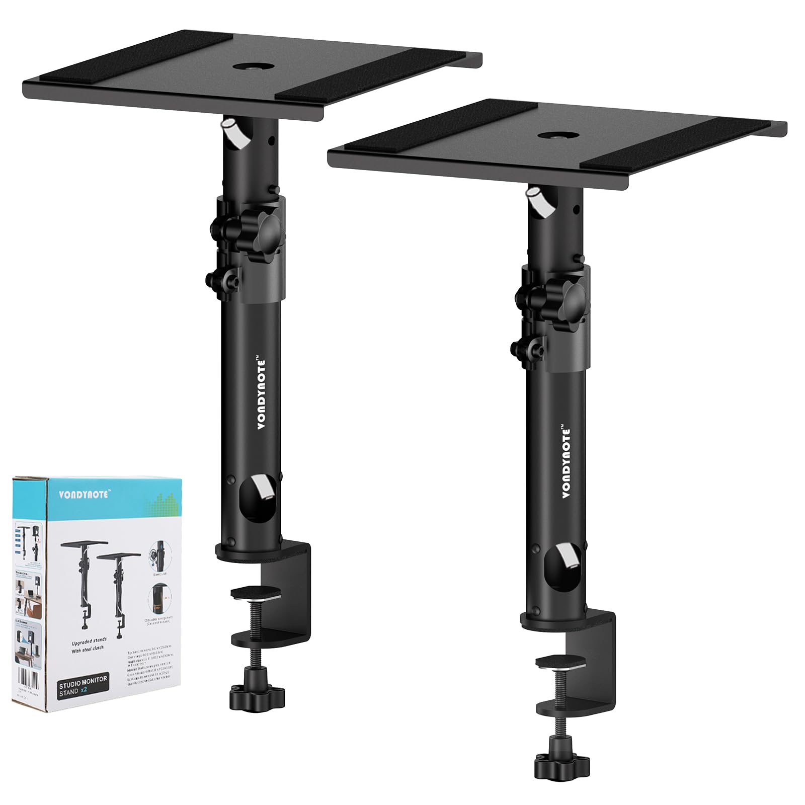 Vondynote Set of 2 Sturdy Studio Monitor Stands Desktop Clamp Speaker Stands with Cable Management