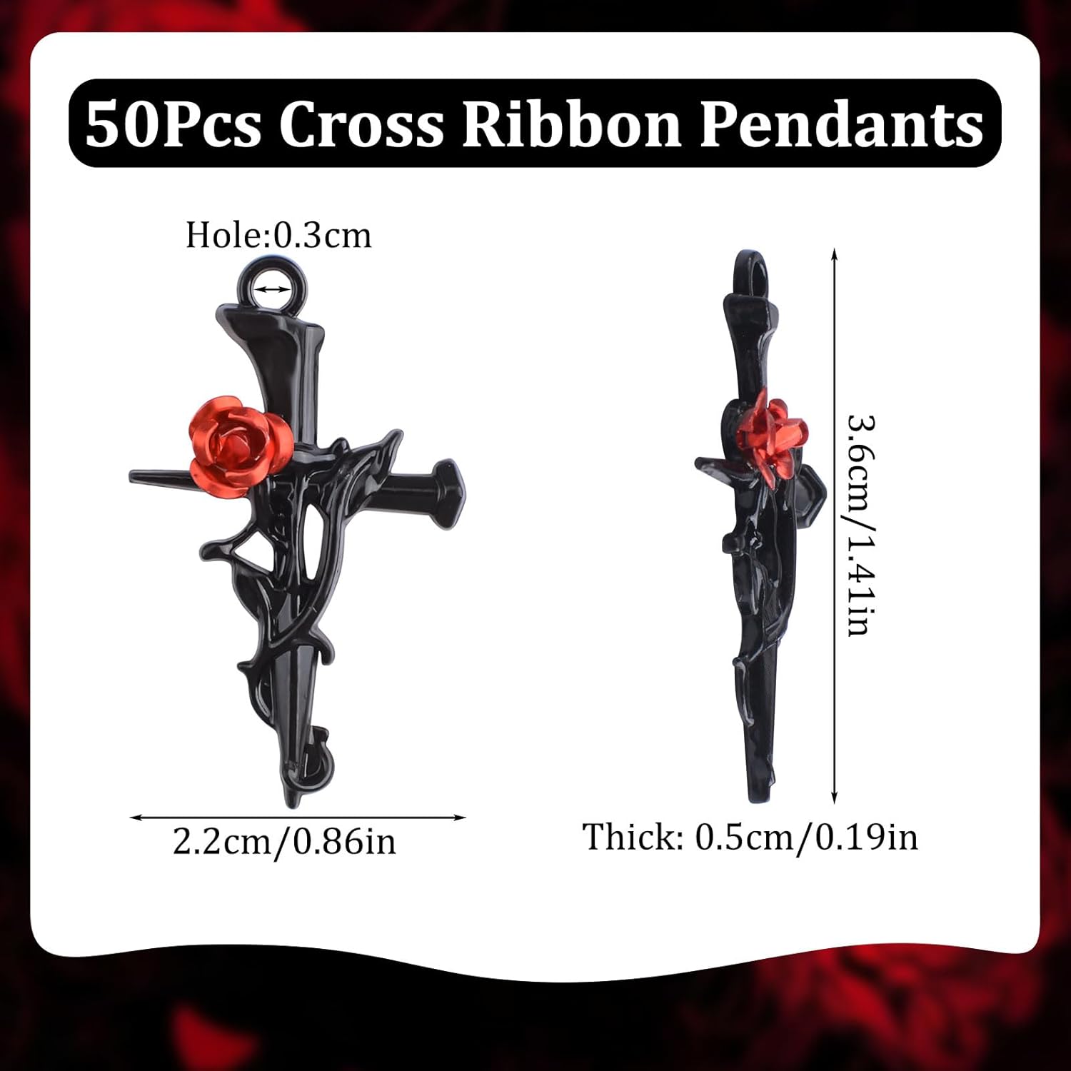 WANDIC 50 Pieces Rose Cross Pendants Faith Cross Charms Bible Prayer Trinkets Religious Charms Angels Pendants for Festival Celebration and Commemorating Jesus - Image 2
