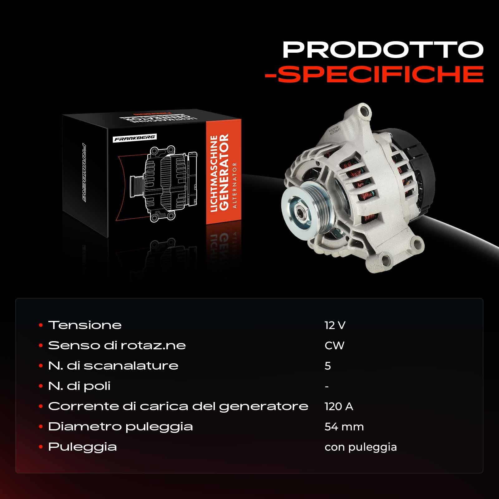 Frankberg Generatore Alternatore 120A 12V Benzina Replace #51859041