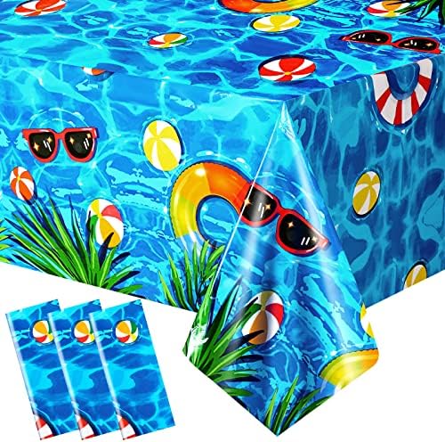 Tudomro 3 Pieces Beach Tablecloth Pool Party Tablecloth Summer Ball Table Cover Disposable Hawaiian Party Supplies for Summer Birthday Rectangle Dining Table Decorations, 51 x 87 Inch