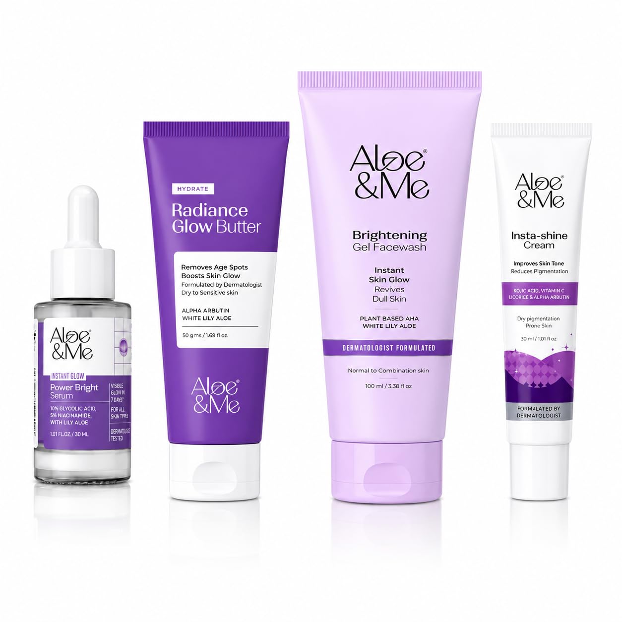 Aloe&ME Advanced Skin Brightening Kit | Brightening Gel Facewash, Mela Shield Repair Cream, Power Bright Serum and Insta Shine Cream | for All Skin Types | Men and Women-image-17