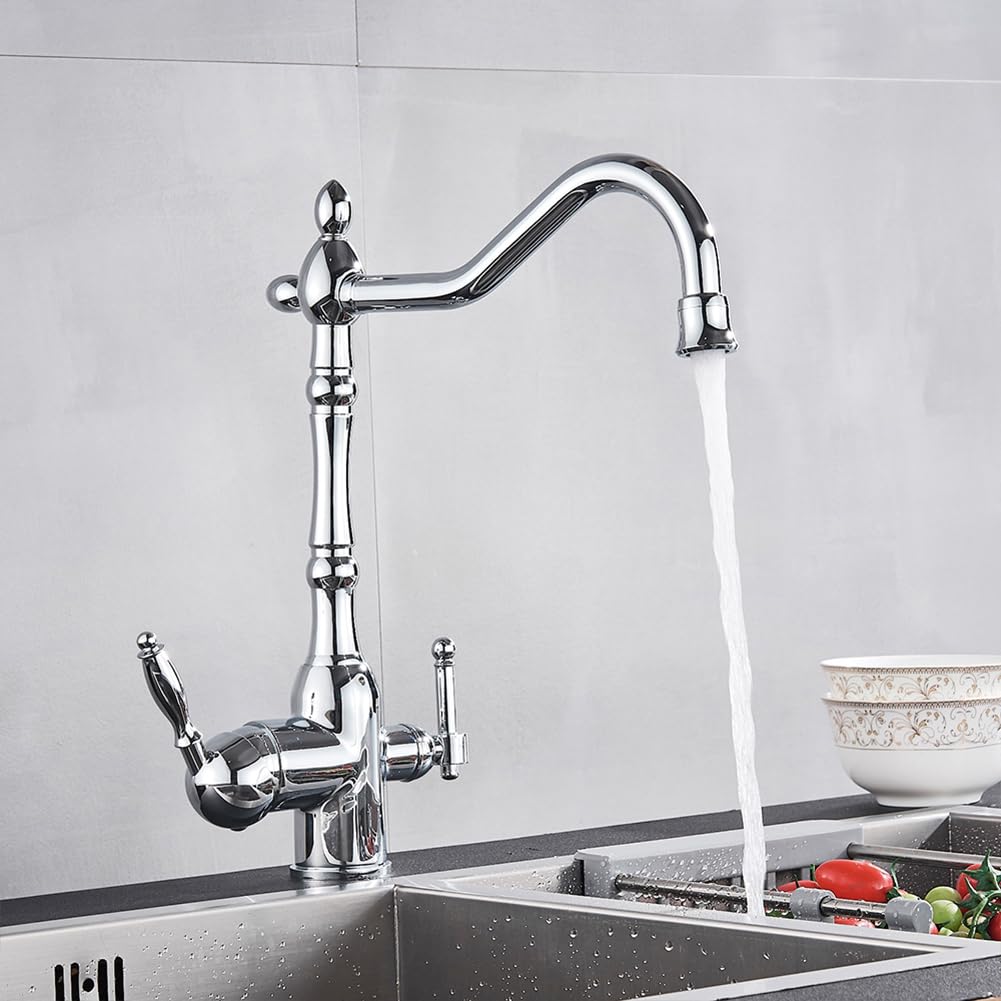 Robinet de cuisine 3 voies laiton antique mitigeur haut arc premium