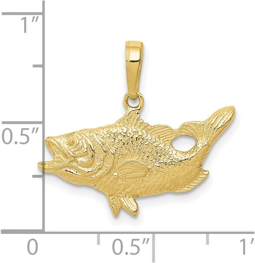 JewelryWeb 22mm 10k Solid Yellow Gold Open Mouthed Bass Animal Sealife Fish Pendant Necklace Pendant for Women - Image 2