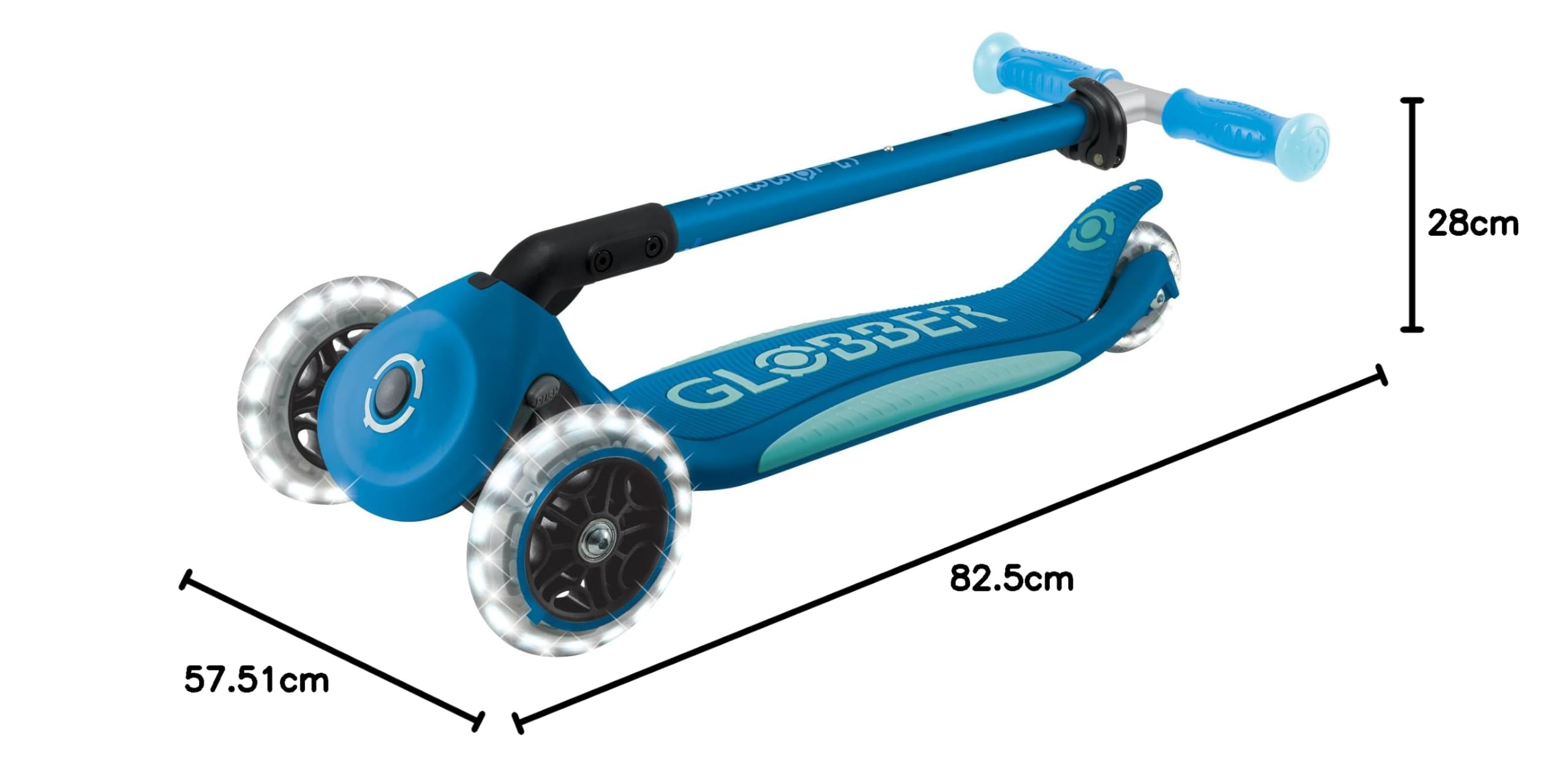 GLOBBER Elite Glow Lights hulajnoga dla dzieci, 120/80 mm, 3-kołowa, regulowana, kółka LED, efekt świecenia, petrol