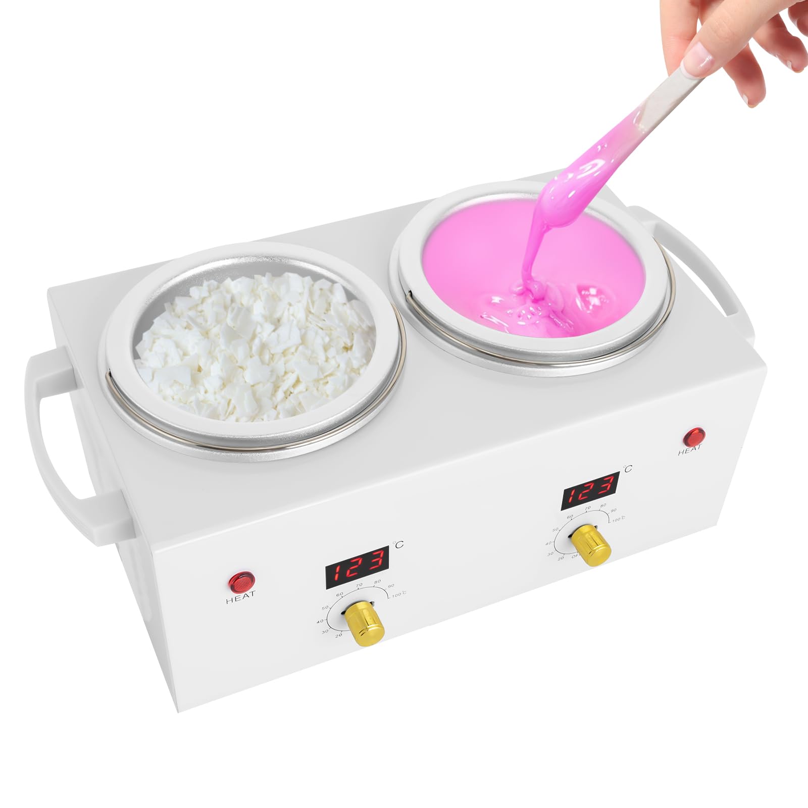 Podgrzewacz wosku 600 ml – LED podgrzewacz wosku 100 W, elektryczny podgrzewacz wosku, 20-120°C, regulacja temperatury, podwójny garnek do usuwania włosów