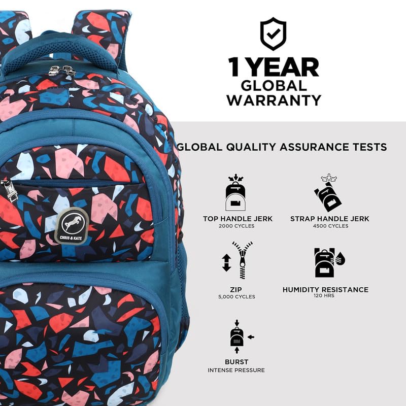 Image of Chris & Kate Premium 32 L Multi-Print School Bag for Boys Girls and Kids Spacious Interiors Casual Backpack Perfect for School, College, Everyday Use Includes Free Stationery Pouch and Rain Dust Cover