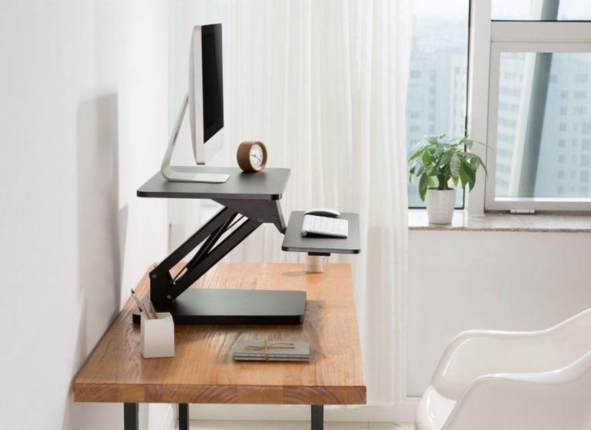 UPdesk One - Schreibtischaufsatz höhenverstellbar für Laptop & PC - Schreibtischerhöhung - Stehpultaufsatz für Schreibtisch - Höhe 16-44,5 cm - Breite 40 x 60 cm - Gasfeder - SCHWARZ