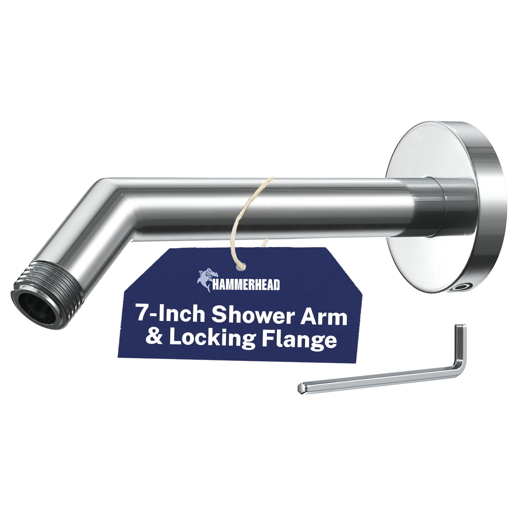 HammerHead Showers® Solid Metal 7 Inch Shower Arm and Flange with Set Screw, Chrome | Wall Elbow Pipe and Cover Plate | Universal Replacement Part for Showerheads