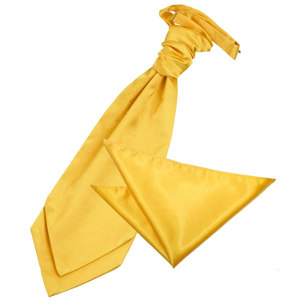 DQT Mens Plain Glossy Satin Wedding Cravat & Pocket Square Set - Formal, Business & Occasion - Marigold