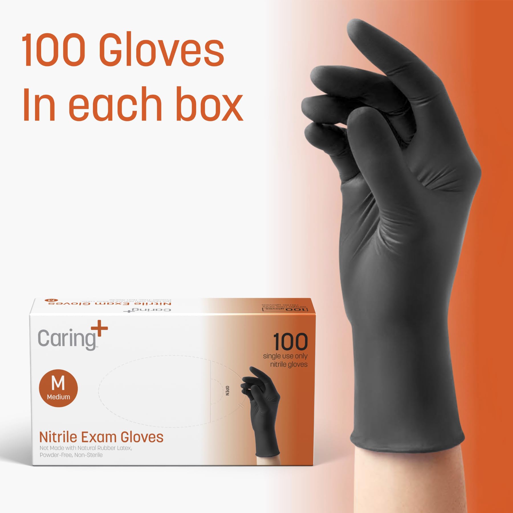 Caring Nitril-Untersuchungshandschuhe (100 ct), puderfrei und nicht aus Naturkautschuklatex hergestellt, Handschuhe für medizinische Zwecke, Reinigung, Lebensmittelzubereitung und mehr, Größe M