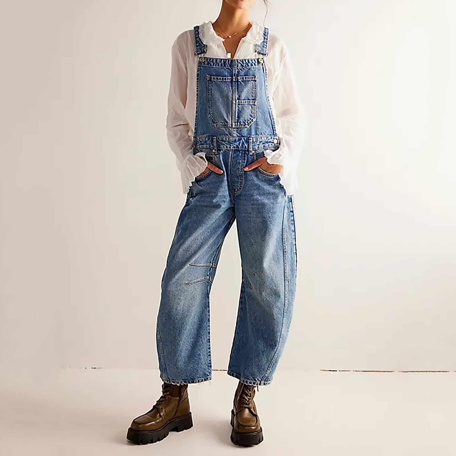 Mono con Tirantes y Peto para Mujer Peto Vaquero Mono Informal Holgado Sin Mangas con Tirantes Ajustables Mono Largo con Bolsillos