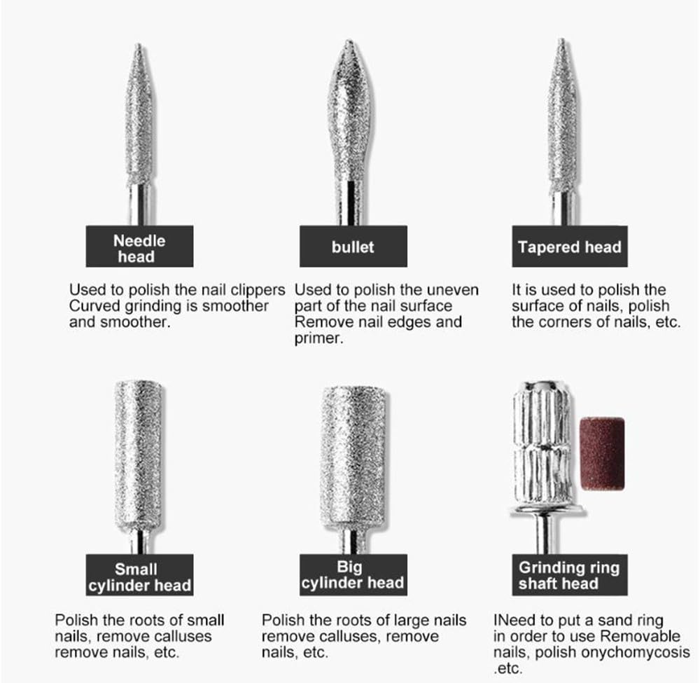 Ponceuse pour Ongles Professionnelle, Lime Ongles Électrique Machine 30000 TPM avec 6 Embouts Kit de Conception d'art d'ongle pour Domicile/Salon, Retirer Vernis/Gel C