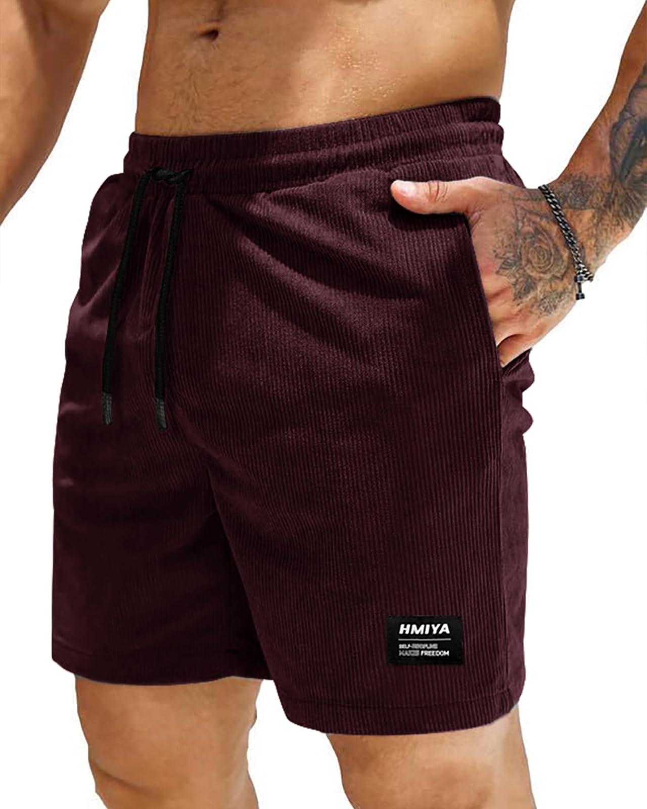 HMIYA Corduroy Shorts Herren Kurze Hosen Sommer Bermuda Freizeitshorts Baumwolle Elastische Taille mit Taschen