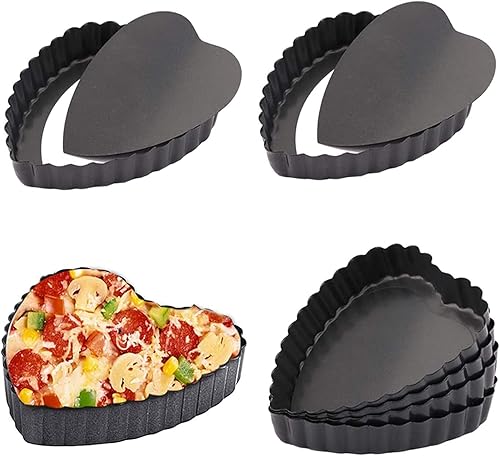 Moldes para tartas en forma de corazón, 6 sartenes para quiche en forma de corazón de 4 pulgadas, con una bandeja extraíble para tartas, utilizada