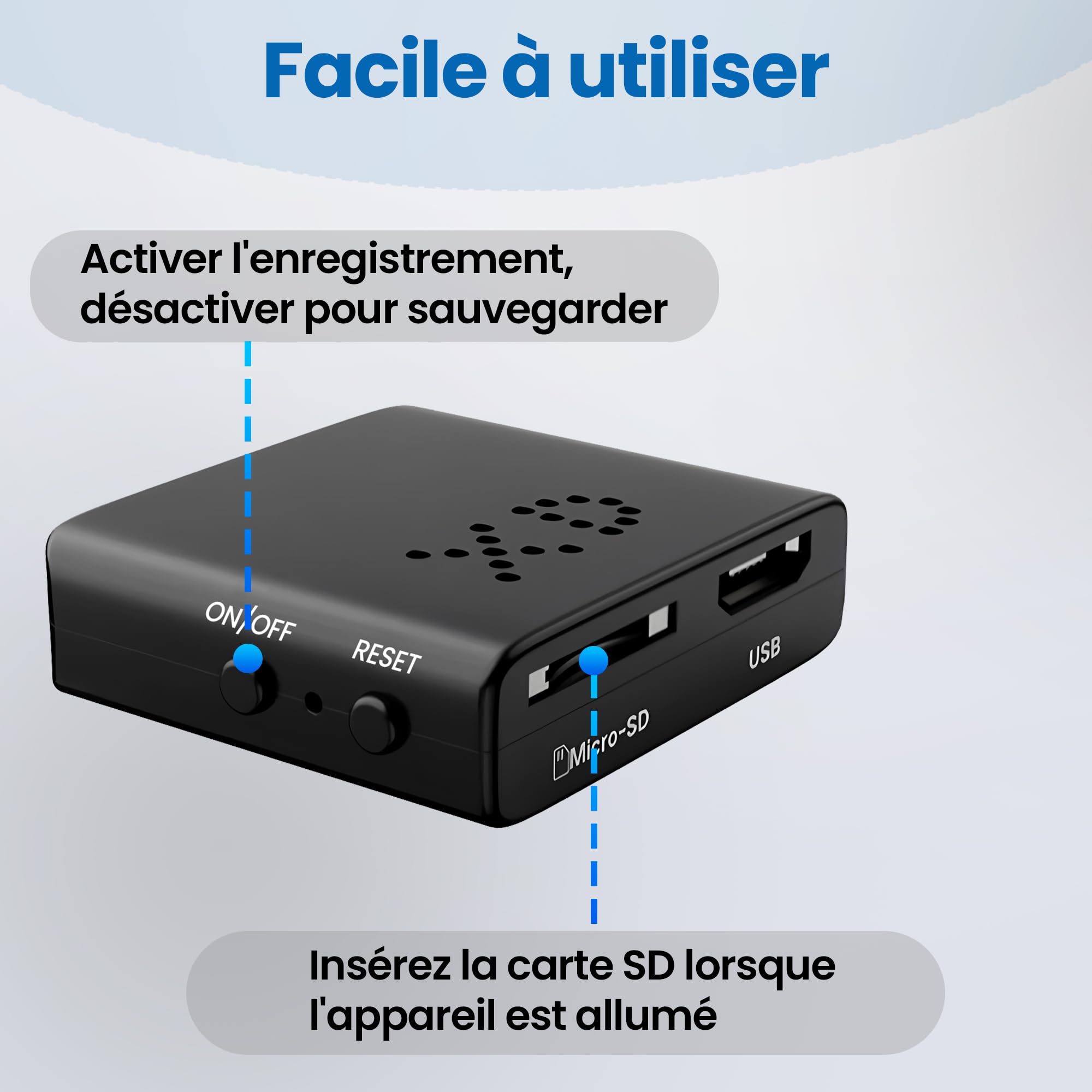1080p Mini caméra de Surveillance intérieure/extérieure, avec détection de Mouvement et Vision Nocturne, Batterie intégrée (autonomie de 50 Minutes), Enregistrement continu, Facile à Utiliser