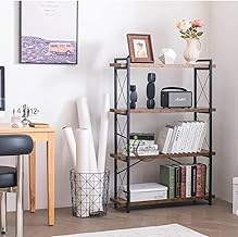 46Treeform Bookshelf, Multi-Tier Open Bookcase,Rustic Book Shelf, Industrial Wood and Metal Bookshelves for Home Office, Bedroom, Kitchen, Living Room, Mid Century Horizontal Storage Rack (4-Tier)