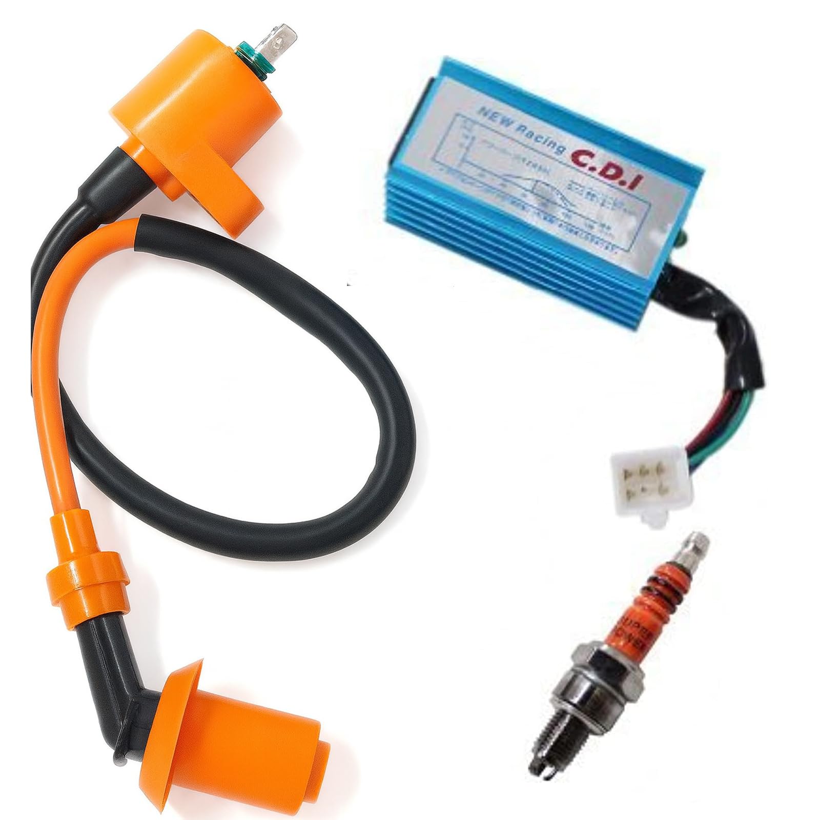 Racing Ignition Coil 5 Pins AC CDI Box for GY6 4-Stroke 50cc 70cc 90cc 110cc 125cc 150cc Scooter ATV Go Kart Moped Quad Pit Dirt Bike With 3 Electrode Spark Plug