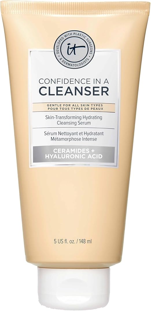 It Cosmetics Confidence in a Cleanser, Limpiador Facial Hidratante con ¡cido HialurÛnico, Soporta la Barrera Cut·nea, Elimina Maquillaje, Aceite y FPS, Todo Tipo de Piel, 148 ml